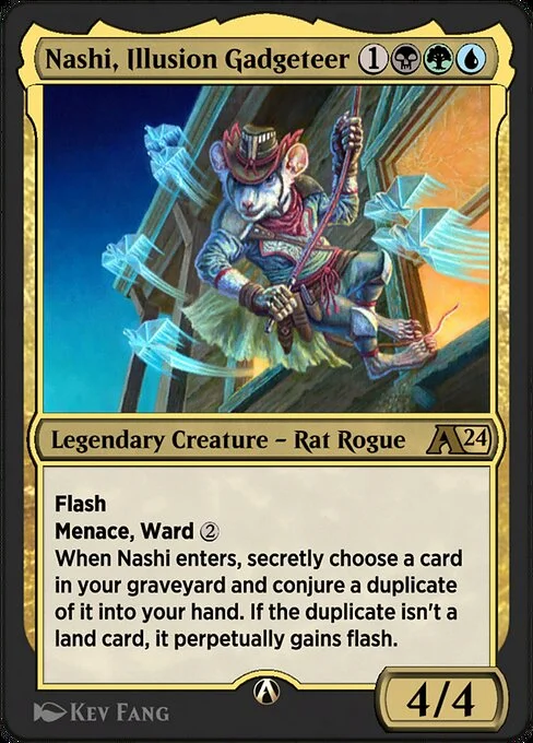 Nashi, Illusion Gadgeteer, carta Magic di tipo Legendary Creature — Rat Rogue illustrata da Kev Fang