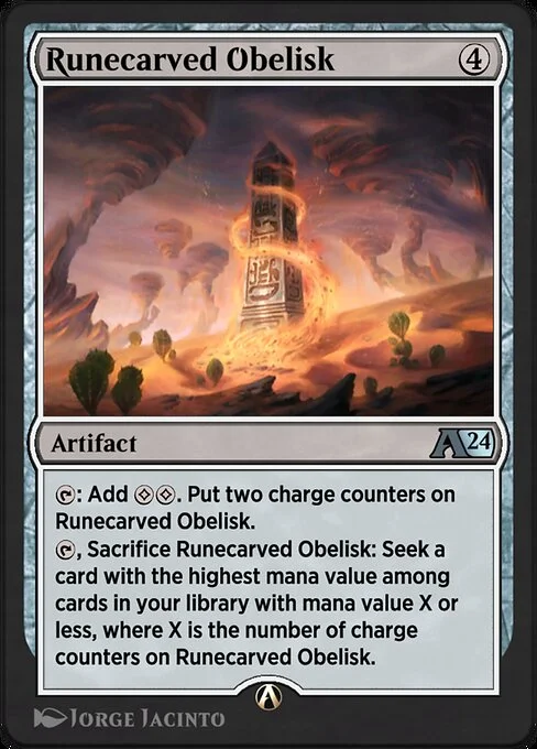 Runecarved Obelisk, carta Magic di tipo Artifact illustrata da Jorge Jacinto