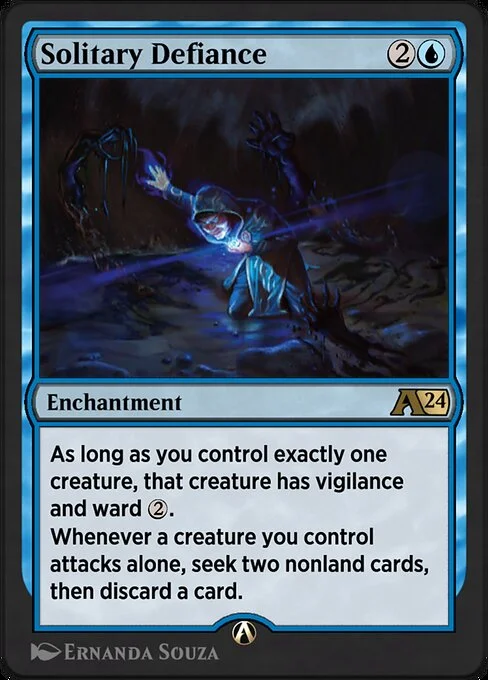 Solitary Defiance, carta Magic di tipo Enchantment illustrata da Ernanda Souza