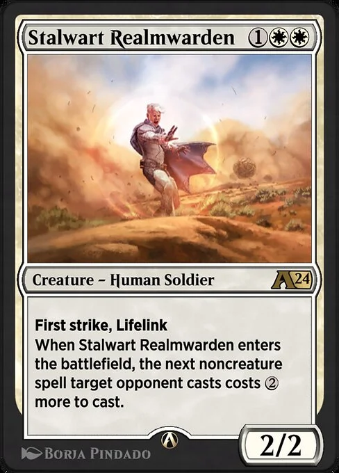 Stalwart Realmwarden, carta Magic di tipo Creature — Human Soldier illustrata da Borja Pindado