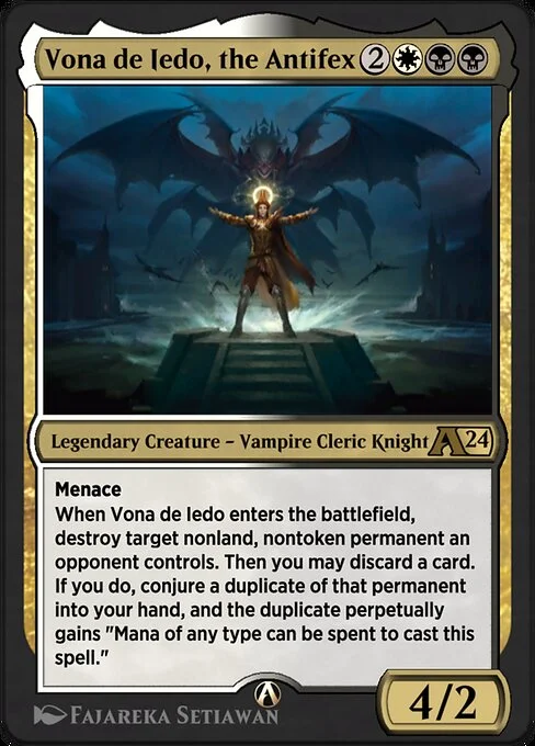 Vona de Iedo, the Antifex, carta Magic di tipo Legendary Creature — Vampire Cleric Knight illustrata da Fajareka Setiawan