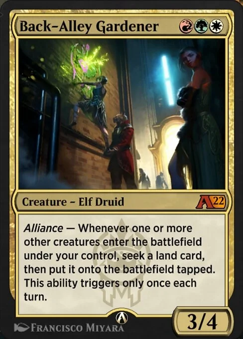 Back-Alley Gardener, carta Magic di tipo Creature — Elf Druid illustrata da Francisco Miyara