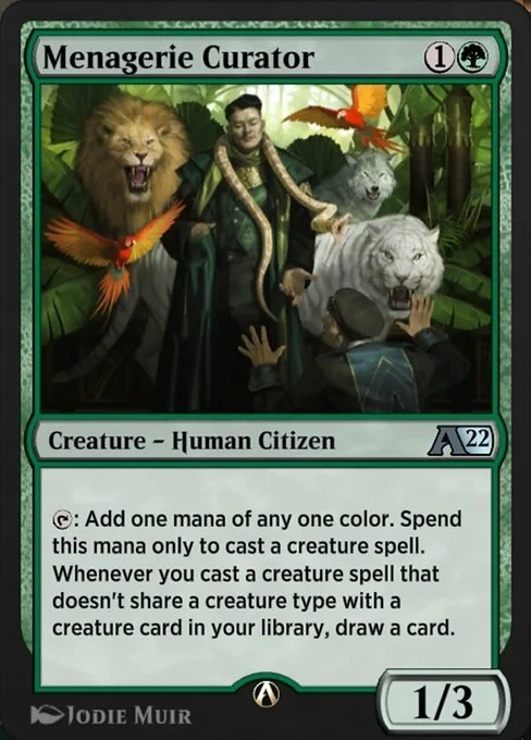 Menagerie Curator, carta Magic di tipo Creature — Human Citizen illustrata da Jodie Muir