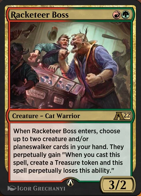 Racketeer Boss, carta Magic di tipo Creature — Cat Warrior illustrata da Igor Grechanyi