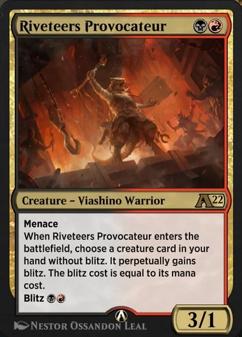 Riveteers Provocateur, carta Magic di tipo Creature — Lizard Warrior illustrata da Néstor Ossandón Leal