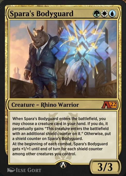 Spara's Bodyguard, carta Magic di tipo Creature — Rhino Warrior illustrata da Ilse Gort
