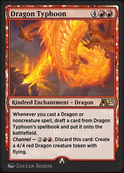 Dragon Typhoon, carta Magic di tipo Kindred Enchantment — Dragon illustrata da Zoltan Boros