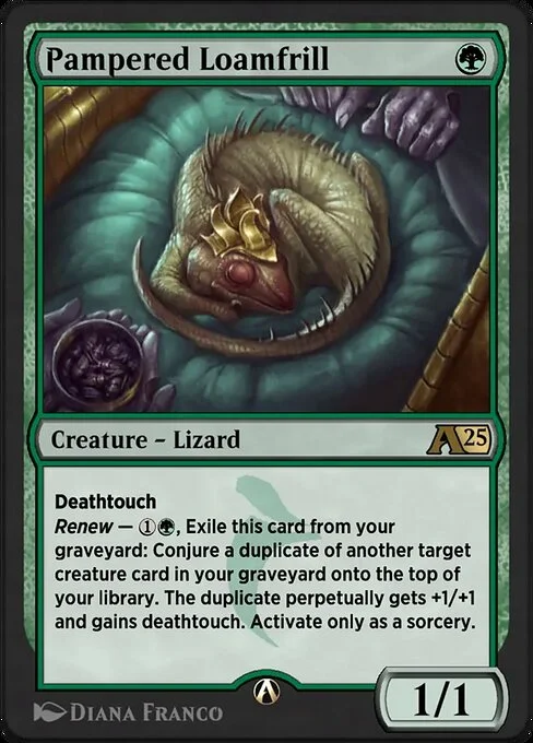 Pampered Loamfrill, carta Magic di tipo Creature — Lizard illustrata da Diana Franco