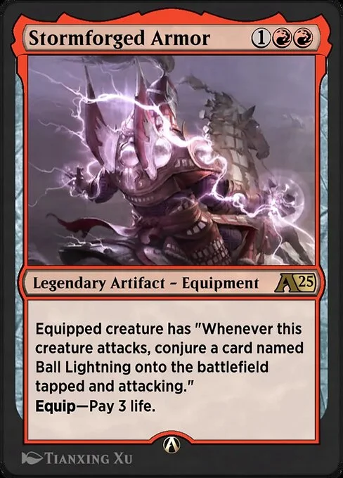 Stormforged Armor, carta Magic di tipo Legendary Artifact — Equipment illustrata da Tianxing Xu