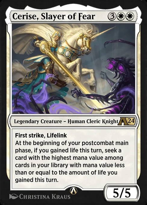 Cerise, Slayer of Fear, carta Magic di tipo Legendary Creature — Human Cleric Knight illustrata da Christina Kraus