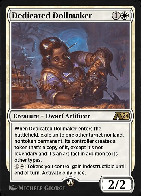 Dedicated Dollmaker, carta Magic di tipo Creature — Dwarf Artificer illustrata da Michele Giorgi