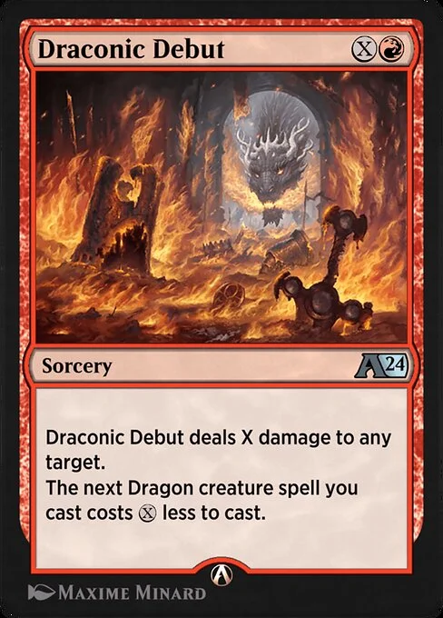 Draconic Debut, carta Magic di tipo Sorcery illustrata da Maxime Minard