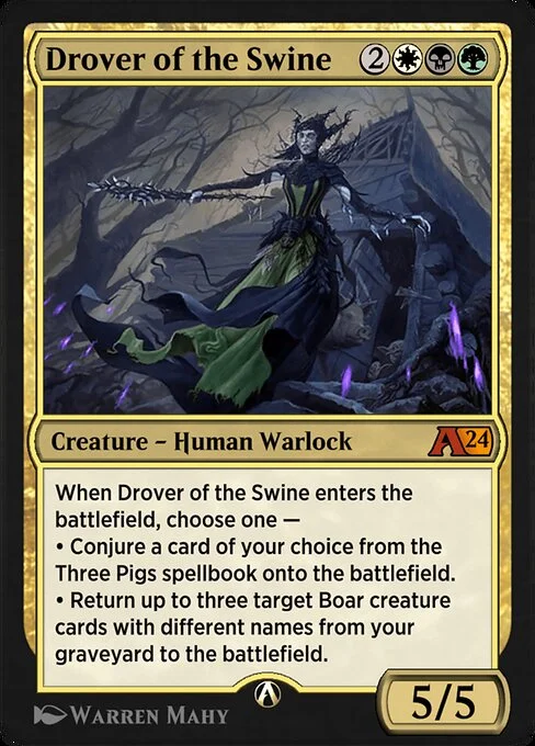 Drover of the Swine, carta Magic di tipo Creature — Human Warlock illustrata da Warren Mahy