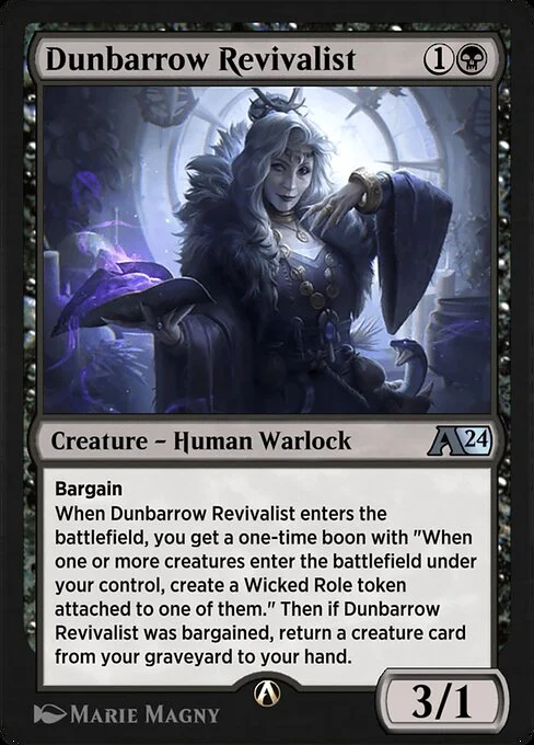 Dunbarrow Revivalist, carta Magic di tipo Creature — Human Warlock illustrata da Marie Magny