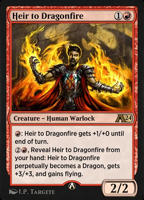 Heir to Dragonfire, carta Magic di tipo Creature — Human Warlock illustrata da J.P. Targete