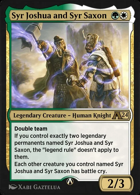 Syr Joshua and Syr Saxon, carta Magic di tipo Legendary Creature — Human Knight illustrata da Xabi Gaztelua