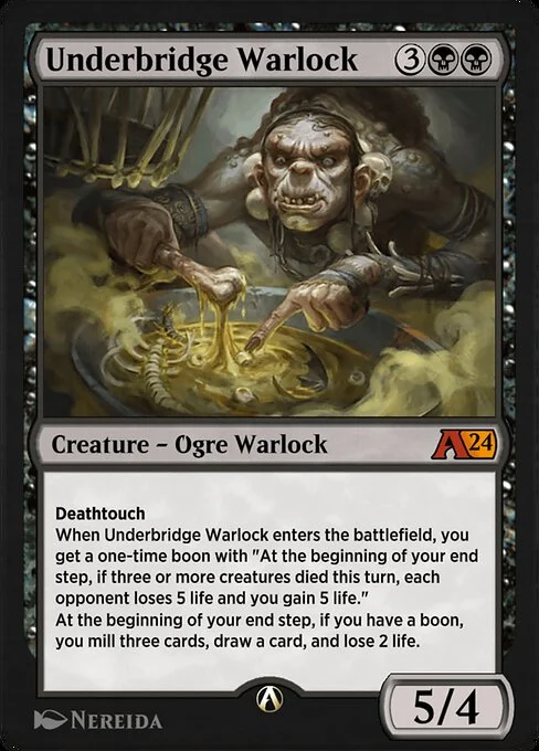 Underbridge Warlock, carta Magic di tipo Creature — Ogre Warlock illustrata da Nereida