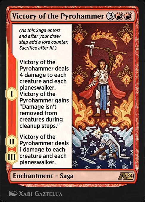 Victory of the Pyrohammer, carta Magic di tipo Enchantment — Saga illustrata da Xabi Gaztelua