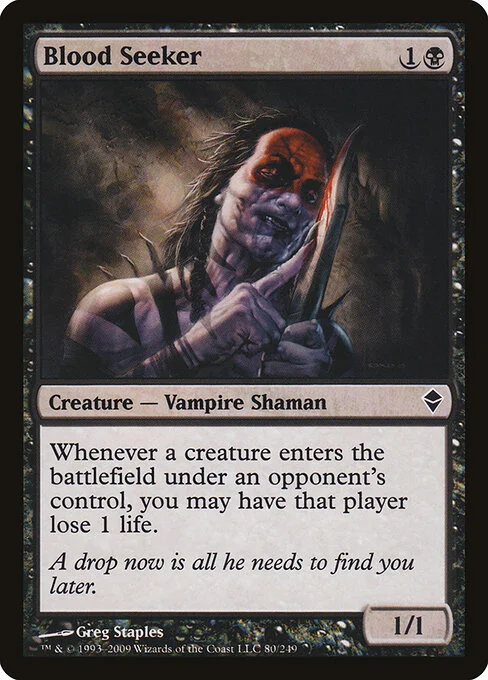 Blood Seeker, carta Magic di tipo Creature — Vampire Shaman illustrata da Greg Staples