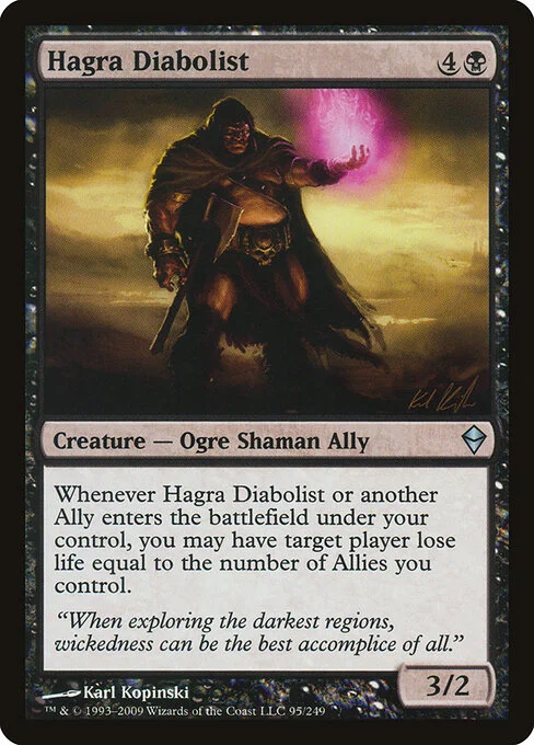 Hagra Diabolist, carta Magic di tipo Creature — Ogre Shaman Ally illustrata da Karl Kopinski