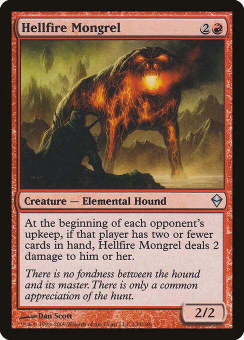 Hellfire Mongrel, carta Magic di tipo Creature — Elemental Dog illustrata da Dan Murayama Scott