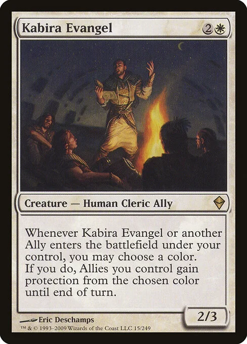 Kabira Evangel, carta Magic di tipo Creature — Human Cleric Ally illustrata da Eric Deschamps