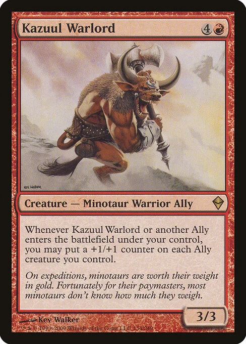 Kazuul Warlord, carta Magic di tipo Creature — Minotaur Warrior Ally illustrata da Kev Walker