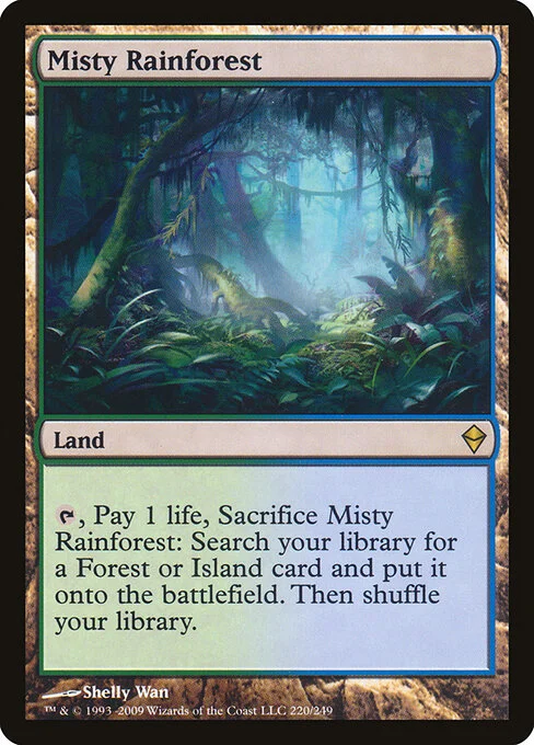 Misty Rainforest, carta Magic di tipo Land illustrata da Shelly Wan