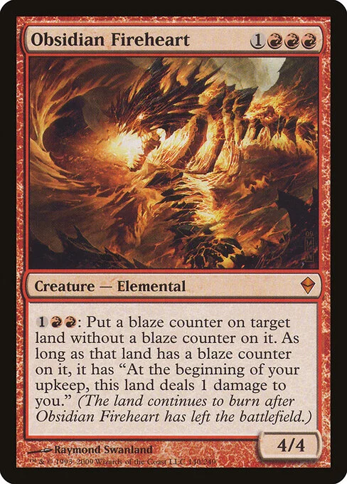 Obsidian Fireheart, carta Magic di tipo Creature — Elemental illustrata da Raymond Swanland