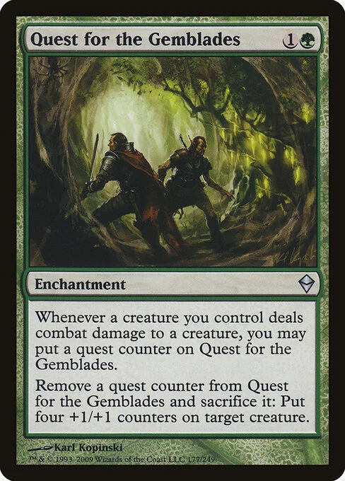 Quest for the Gemblades, carta Magic di tipo Enchantment illustrata da Karl Kopinski