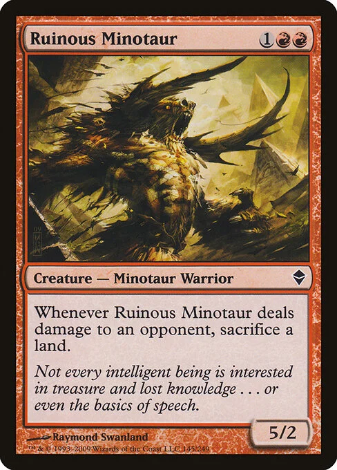 Ruinous Minotaur, carta Magic di tipo Creature — Minotaur Warrior illustrata da Raymond Swanland