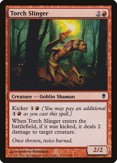 Torch Slinger, carta Magic di tipo Creature — Goblin Shaman illustrata da Andrew Robinson