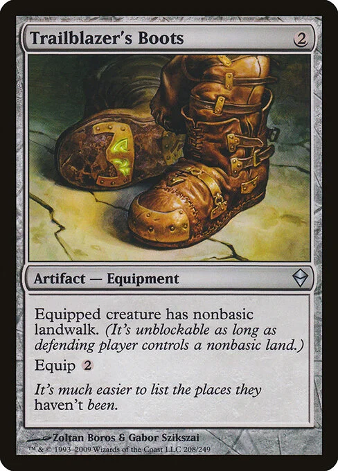 Trailblazer's Boots, carta Magic di tipo Artifact — Equipment illustrata da Zoltan Boros & Gabor Szikszai