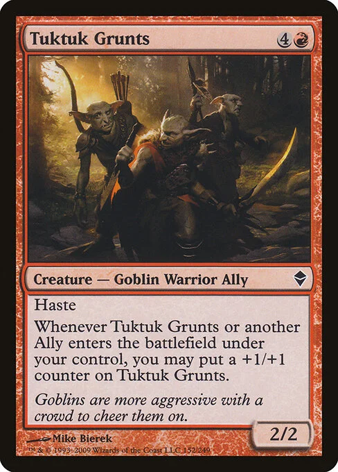 Tuktuk Grunts, carta Magic di tipo Creature — Goblin Warrior Ally illustrata da Mike Bierek