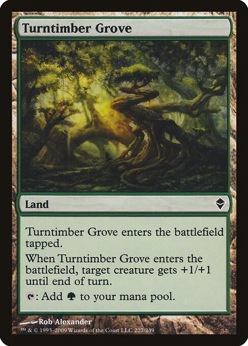 Turntimber Grove, carta Magic di tipo Land illustrata da Rob Alexander