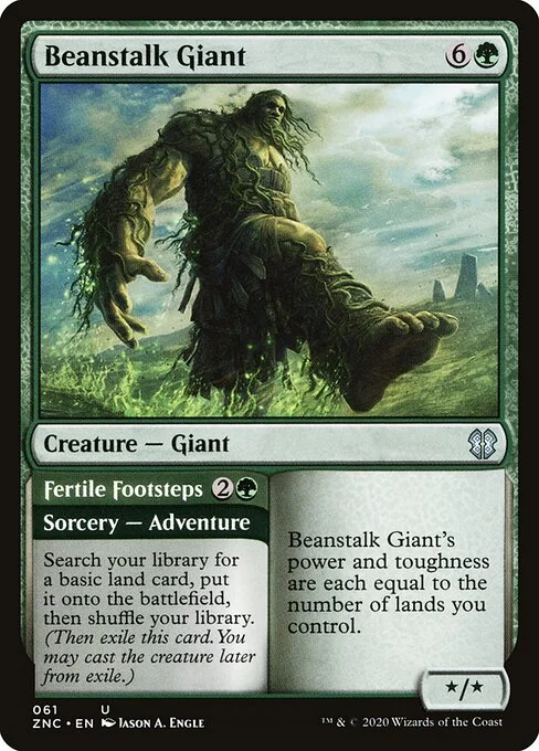 Beanstalk Giant // Fertile Footsteps, carta Magic di tipo Creature — Giant // Sorcery — Adventure illustrata da Jason A. Engle