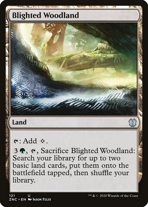 Blighted Woodland, carta Magic di tipo Land illustrata da Jason Felix