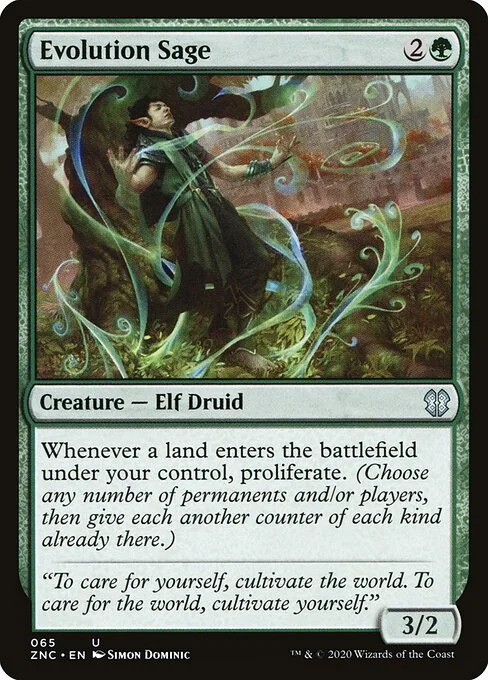 Evolution Sage, carta Magic di tipo Creature — Elf Druid illustrata da Simon Dominic