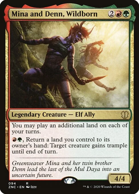 Mina and Denn, Wildborn, carta Magic di tipo Legendary Creature — Elf Ally illustrata da Izzy