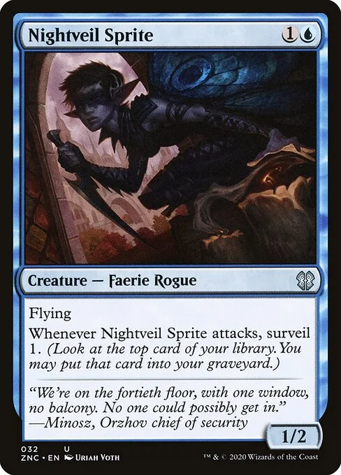 Nightveil Sprite, carta Magic di tipo Creature — Faerie Rogue illustrata da Uriah Voth