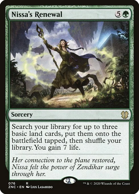 Nissa's Renewal, carta Magic di tipo Sorcery illustrata da Lius Lasahido