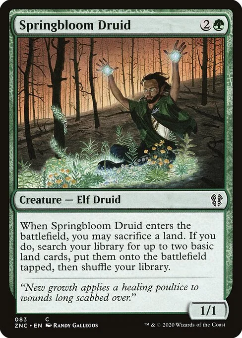 Springbloom Druid, carta Magic di tipo Creature — Elf Druid illustrata da Randy Gallegos