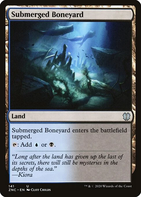 Submerged Boneyard, carta Magic di tipo Land illustrata da Cliff Childs