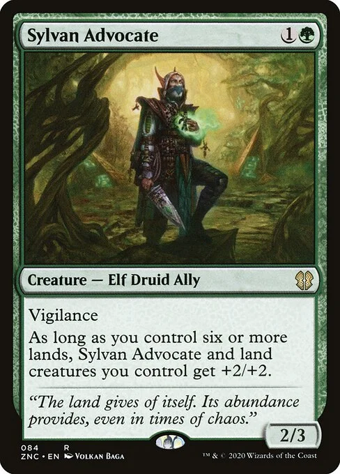Sylvan Advocate, carta Magic di tipo Creature — Elf Druid Ally illustrata da Volkan Baǵa
