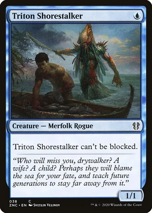 Triton Shorestalker, carta Magic di tipo Creature — Merfolk Rogue illustrata da Svetlin Velinov
