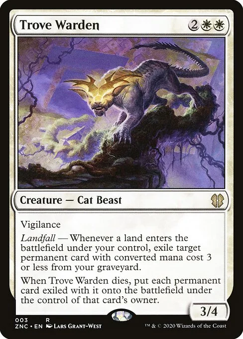 Trove Warden, carta Magic di tipo Creature — Cat Beast illustrata da Lars Grant-West
