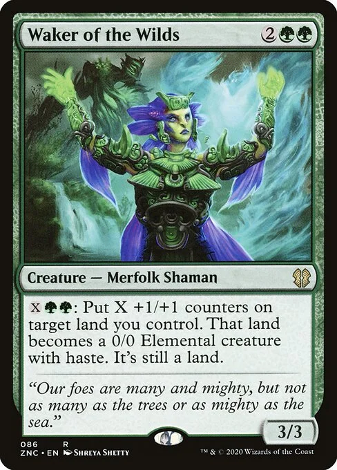 Waker of the Wilds, carta Magic di tipo Creature — Merfolk Shaman illustrata da Shreya Shetty