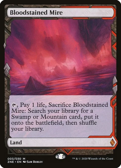 Bloodstained Mire, carta Magic di tipo Land illustrata da Sam Burley