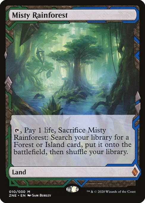 Misty Rainforest, carta Magic di tipo Land illustrata da Sam Burley