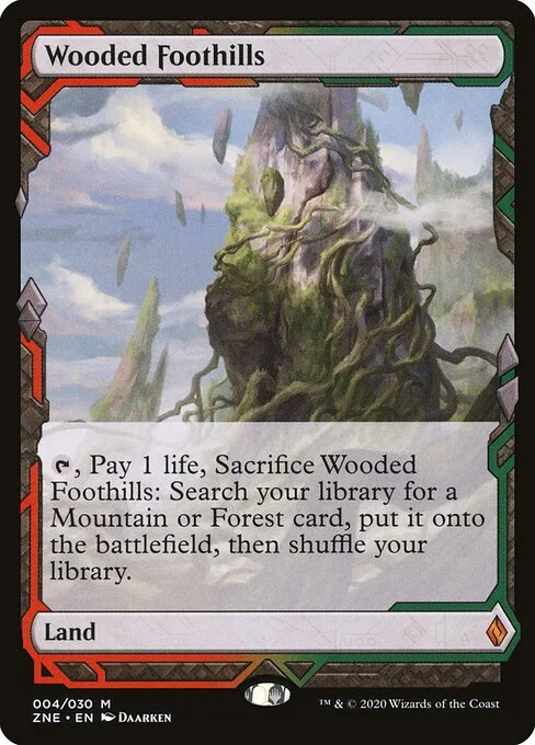 Wooded Foothills, carta Magic di tipo Land illustrata da Daarken